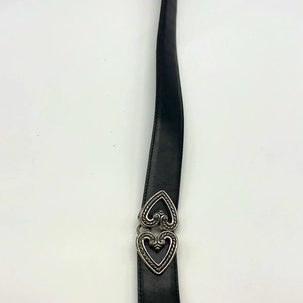 Brighton - Vintage  Leather Silver Buckle And Hearts Belt Size Medium